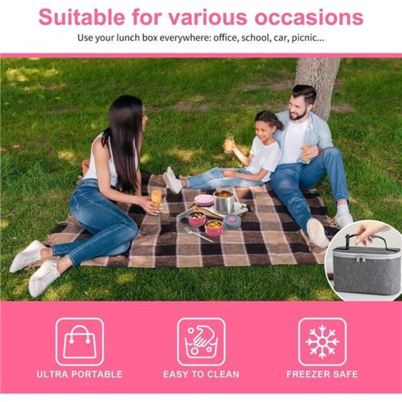 Lille Home Portable Insulated Lunch Box Set with Stainless Steel Cutlery, - Picture 6 of 7